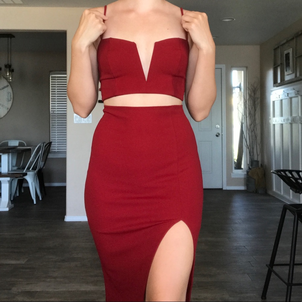 Red 2 Piece Crop Top and Skirt Set